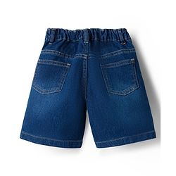 Babyhug Single Jersey Knit Half Sleeves Polo T-Shirt & Denim Shorts Set with Brooklyn Print & Color Block - Blue