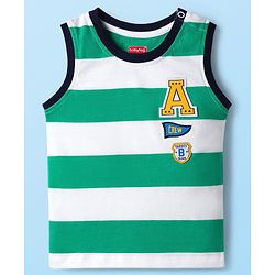 Babyhug Single Jersey Knit Sleeveless T-Shirt & Denim Shorts Set with Patch Detailing & Stripes - Blue & Green