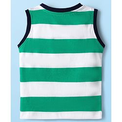 Babyhug Single Jersey Knit Sleeveless T-Shirt & Denim Shorts Set with Patch Detailing & Stripes - Blue & Green