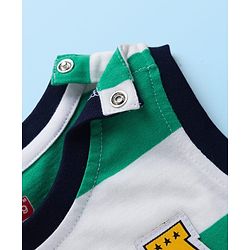 Babyhug Single Jersey Knit Sleeveless T-Shirt & Denim Shorts Set with Patch Detailing & Stripes - Blue & Green