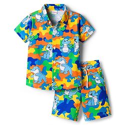 Babyhug Single Jersey Knit Half Sleeves Co-ords Shirt & Shorts Set with Dino Print - Multicolor