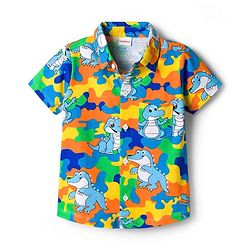 Babyhug Single Jersey Knit Half Sleeves Co-ords Shirt & Shorts Set with Dino Print - Multicolor