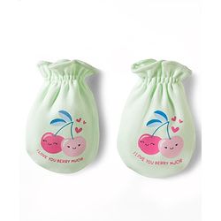 Babyhug 100% Cotton Knit Mittens & Booties With Cherry Print - Multicolor