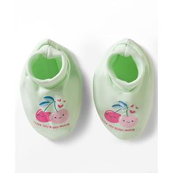 Babyhug 100% Cotton Knit Mittens & Booties With Cherry Print - Multicolor