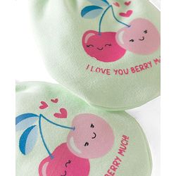 Babyhug 100% Cotton Knit Mittens & Booties With Cherry Print - Multicolor