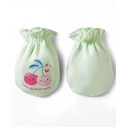 Babyhug 100% Cotton Knit Mittens & Booties With Cherry Print - Multicolor