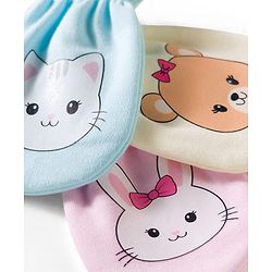 Babyhug 100% Cotton Knit Mittens With Animal Print Pack of 3 - Multicolor