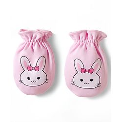 Babyhug 100% Cotton Knit Mittens & Booties With Bunny Print - Multicolor