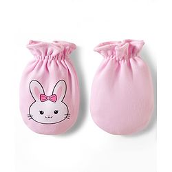 Babyhug 100% Cotton Knit Mittens & Booties With Bunny Print - Multicolor