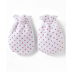 Babyhug 100% Cotton Knit Solid & Polka Dots Printed Mittens Pack Of 3 - Multicolour