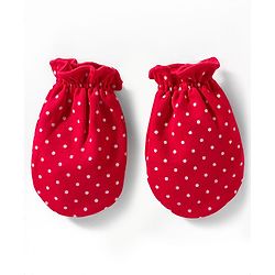 Babyhug 100% Cotton Knit Solid & Polka Dots Printed Mittens Pack Of 3 - Multicolour