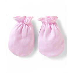Babyhug 100% Cotton Knit Solid & Polka Dots Printed Mittens Pack Of 3 - Multicolour