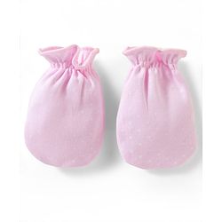 Babyhug 100% Cotton Knit Solid & Polka Dots Printed Mittens Pack Of 3 - Multicolour