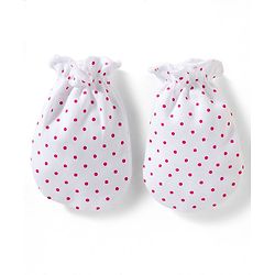Babyhug 100% Cotton Knit Solid & Polka Dots Printed Mittens Pack Of 3 - Multicolour