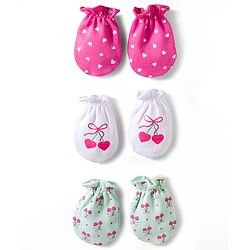 Babyhug 100% Cotton Mittens With Heart Print Pack of 3 - Multicolor