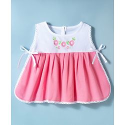 Babyhug 100 % Cotton Cambric Woven Sleeveless Jhabla & Bloomer With Floral Print - Multicolor