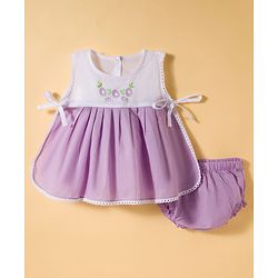 Babyhug 100 % Cotton Cambric Woven Sleeveless Jhabla & Bloomer With Floral Print - Multicolor
