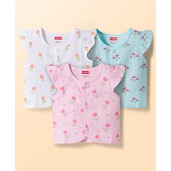 Babyhug 100% Cotton Muslin Woven Sleeveless Floral Printed Front Open Jhablas Pack Of 3- Multicolor