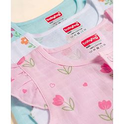 Babyhug 100% Cotton Muslin Woven Sleeveless Floral Printed Front Open Jhablas Pack Of 3- Multicolor