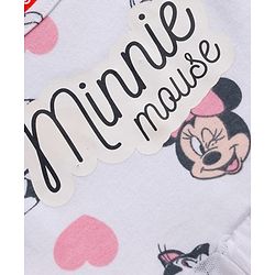 Babyhug Disney Interlock Knit  Frill Sleeves Frock Style Onesies with Mesh Detailing & Minnie Mouse Graphic - White