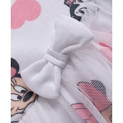Babyhug Disney Interlock Knit  Frill Sleeves Frock Style Onesies with Mesh Detailing & Minnie Mouse Graphic - White