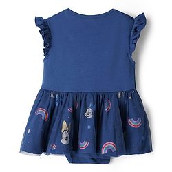Babyhug Disney Interlock Knit  Frill Sleeves Onesies with Mesh Detailing & Minnie Mouse Graphic -Navy Blue