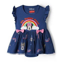 Babyhug Disney Interlock Knit  Frill Sleeves Onesies with Mesh Detailing & Minnie Mouse Graphic -Navy Blue
