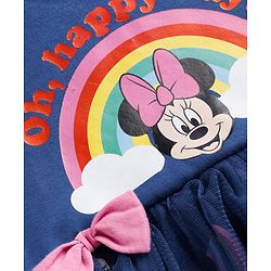 Babyhug Disney Interlock Knit  Frill Sleeves Onesies with Mesh Detailing & Minnie Mouse Graphic -Navy Blue