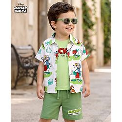 Babyhug Disney Single Jersey Knit Half Sleeves Shirt & Shorts Set With Mickey Mouse & Family Graphics & T-Shirt - Multicolor
