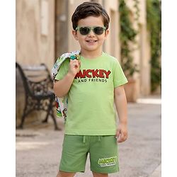 Babyhug Disney Single Jersey Knit Half Sleeves Shirt & Shorts Set With Mickey Mouse & Family Graphics & T-Shirt - Multicolor