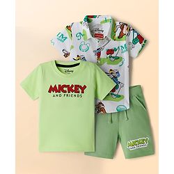 Babyhug Disney Single Jersey Knit Half Sleeves Shirt & Shorts Set With Mickey Mouse & Family Graphics & T-Shirt - Multicolor
