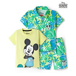 Babyhug Disney Single Jersey Knit Half Sleeves Shirt & Shorts Co-ord Set With T-Shirt & Mickey Mouse & Family Graphics - Multicolor