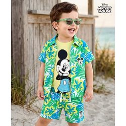 Babyhug Disney Single Jersey Knit Half Sleeves Shirt & Shorts Co-ord Set With T-Shirt & Mickey Mouse & Family Graphics - Multicolor