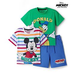 Babyhug Disney Single Jersey Knit Half Sleeve T-Shirt & Shorts Set With Mickey Mouse & Family Graphics Pack of 2 - Multicolour