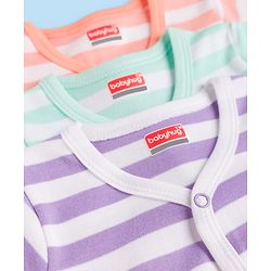 Babyhug 100% Cotton Interlock Knit Half Sleeves Antibacterial Striped Jhablas with Animal Applique Pack of 3 -Multicolor