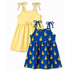 Babyhug 100% Cotton Single Jersey Knit Antibacterial Sleeveless Fit and Flare One Piece Frocks With Lemon Print Pack of 2 - Multicolor