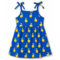 Babyhug 100% Cotton Single Jersey Knit Antibacterial Sleeveless Fit and Flare One Piece Frocks With Lemon Print Pack of 2 - Multicolor