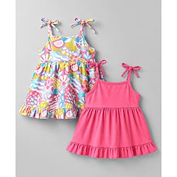 Babyhug 100% Cotton Woven One Piece Dresses/Frocks with Shoulder Straps Multi Color 12-18 Months