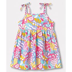 Babyhug 100% Cotton Woven One Piece Dresses/Frocks with Shoulder Straps Multi Color 12-18 Months