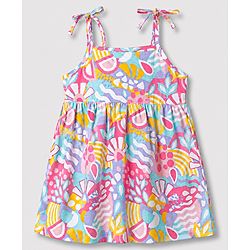 Babyhug 100% Cotton Woven One Piece Dresses/Frocks with Shoulder Straps Multi Color 12-18 Months