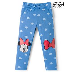 Babyhug Disney Lycra Knit Full Length Leggings With Minnie Mouse Graphics - Blue