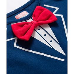 Babyhug 100% Cotton Knit Half Sleeves Onesies with Bow Applique - Navy Blue