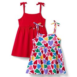 Babyhug Single Jersey Knit Sleeveless Frocks with Heart Print & Bow Applique Pack of 2 - Multicolor