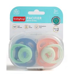 Babyhug Whale & Sea Horse Print Orthodontic Pacifier Pack of 2| 0+ Months| Protective Hygienic Cap| Breathable Airflow Vents| Orthodontic Silicone Teat| Food-Grade Silicone| BPA Free | Baby Safe