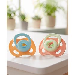 Babyhug Seahorse Print Orthodontic Pacifier Pack of 2| 3+ Months| Protective Hygienic Cap| Breathable Airflow Vents | Orthodontic Silicone Teat | Food-Grade Silicone | BPA Free | Baby Safe