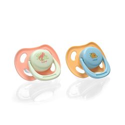Babyhug Seahorse Print Orthodontic Pacifier Pack of 2| 3+ Months| Protective Hygienic Cap| Breathable Airflow Vents | Orthodontic Silicone Teat | Food-Grade Silicone | BPA Free | Baby Safe