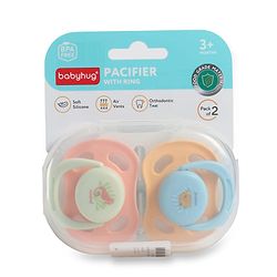 Babyhug Seahorse Print Orthodontic Pacifier Pack of 2| 3+ Months| Protective Hygienic Cap| Breathable Airflow Vents | Orthodontic Silicone Teat | Food-Grade Silicone | BPA Free | Baby Safe