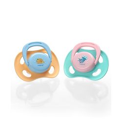 Babyhug Seahorse Print Orthodontic Pacifier Pack of 2| 3+ Months| Protective Hygienic Cap| Breathable Airflow Vents | Orthodontic Silicone Teat | Food-Grade Silicone | BPA Free | Baby Safe