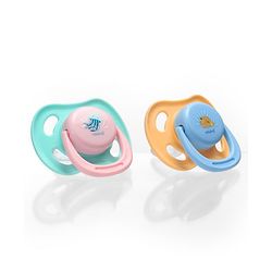 Babyhug Seahorse Print Orthodontic Pacifier Pack of 2| 3+ Months| Protective Hygienic Cap| Breathable Airflow Vents | Orthodontic Silicone Teat | Food-Grade Silicone | BPA Free | Baby Safe