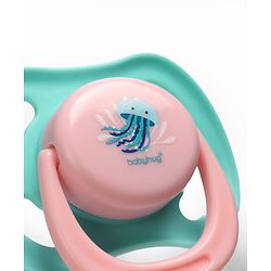 Babyhug Seahorse Print Orthodontic Pacifier Pack of 2| 3+ Months| Protective Hygienic Cap| Breathable Airflow Vents | Orthodontic Silicone Teat | Food-Grade Silicone | BPA Free | Baby Safe